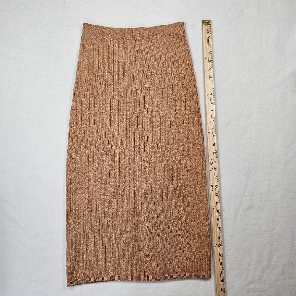 Free People Skyline Ribbed Knit Midi Skirt with slit Size Med Boho Coastal Indie - Picture 8 of 10